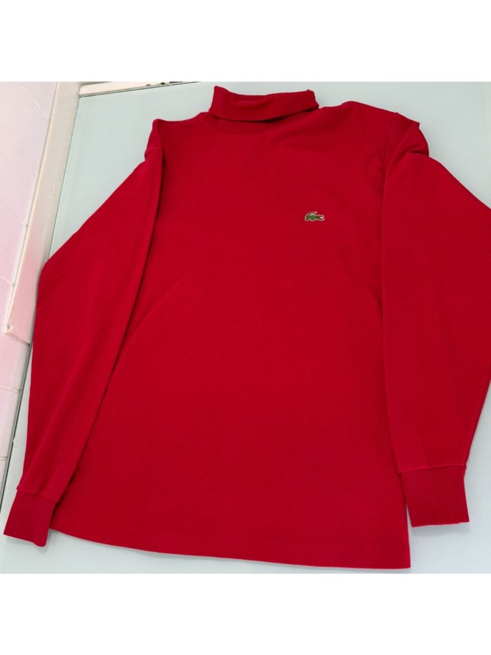 Vintage Izod Lacoste Turtleneck Pullover Shirt Mens Medium M Made In USA Red